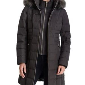 Michael Kors Charcoal Puffer Coat with Faux Fur Hood